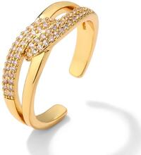 Guld Ring i Stål med Vita Kristaller - Guldpläterad - Justerbar