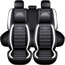 Universal 5-Seat Car Seat Cover Deluxe Faux Läder Komplett Set Seat Covers Bil Set, Svart och Vit