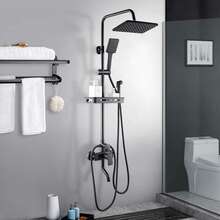Fyrkantigt justerbart dubbelhuvud badrumsduschkranset 3 I 1 termostatblandare duschset exponerade ventiler duschset