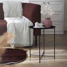 ML-Design Sidobord rund Ø43xH52 cm i metall; svart; avtagbart brickbord; hopfällbart; stabilt; vardagsrumsmöbel soffbord kaffebord nattduksbord
