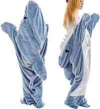 Haj filt pyjamas Shark Blanket Hoodie - Vuxen Shark Adult Bärbarfilt Soft Mysig Shark Sovsäck