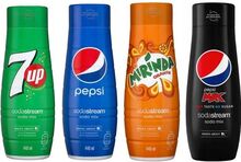 fyra Sodastream Pepsi sirap, Mirinda, 7UP, Pepsi Max sod