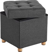 Songmics Collapsible Cube Ottoman förvaring och fotpall med träfötter och locket Grå