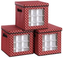 Rootz förvaringslådor - julgranskulor - set med 3 - hopfällbara - 64 fack per låda - röd - 30,5 x 30,5 x 30,5 cm