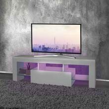 ML-Design Contemporary TV Lowboard TV stativ med LED Beleuchting för TV, 130x49x45cm, vit, trä, glashylla, handtag-mindre design, TV skåp