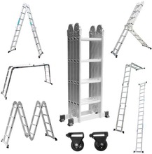 HENGMEI multifunktions hopfällbar stege 4,7 m 6 i 1 hopfällbar aluminiumstege med 2 stolpar 4x4 steg Beständig till 150 kg