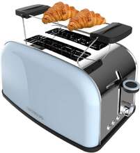 Cecotec Steel toaster with double short slot, 850 W power, and warming rack.