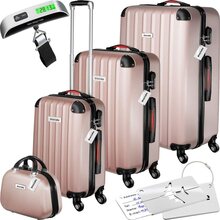 Resväskeset Cleo, 4 resväskor med bagagevåg och taggar - roséguld