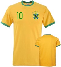 Brasilien stil ringer fotboll t-shirt - Gul grön med 10 fram