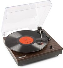 Vinylspelare i mörk trä-färg. Skivspelare med Bluetooth Fenton RP112D skivspelare med Bluetooth och inbyggda högtalare - Mörkt trä
