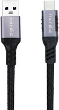 NÖRDIC 1m USB3.2 Gen1 USB-C till A nylonflätad kabel snabbladdning 3A 5Gbps Power Delivery PD 60W