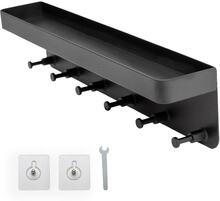 Tangentbord med hylla i svart - Självhäftande - Krokskena för väggen med 6 krokar och förvaringsutrymme