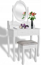Peilipöytä peilillä ja jakkaralla - meikkipöytä - 74x143cm - valkoinen