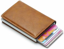 Brun RFID - NFC Skydd Läder Plånbok Korthållare 6st Kort