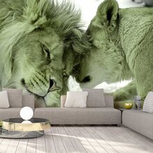 Fototapet - Lion Tenderness (Green) (Natur & djur)