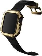 Armband Apple Watch 42/44/45/49mm Svart + TPU Skal Bumper Guld