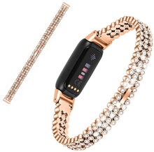 Fitbit Luxe rhinestone stainless steel watch strap - Rose Gold