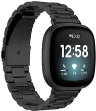 For Fitbit Versa 4/Sense 2/Versa 3/Sense 3 Beads Stainless Steel Watch Band(Black)