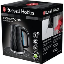 Russell Hobbs Honeycomb Black Kettle, 1,7 L, 2400 W, Musta, Muovi, Ruostumaton teräs, Veden tason ilmaisin, Ylikuumenemissuoja