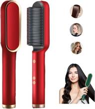 2 In 1 Hair Straightener Brush And Curler Negative Ion Hair Straightener Styling Comb(Red)