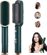 2 In 1 Hair Straightener Brush And Curler Negative Ion Hair Straightener Styling Comb(Green)