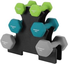 Rootz Dumbbells Set - Hantlar - Hexagonal - Hantelställ - 1 kg - 2 kg - 3 kg - Styrketräning - Limegrön - Akvamarin - Ljusgrå