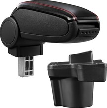 [pro.tec]® Armstöd till Mazda 2 DJ med integrerat fack - konstläder - svart med röd söm