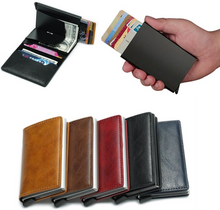 Gul- RFID Skydd Plånbok Korthållare 5st Kort (Äkta Läder)-Utan Knapp
