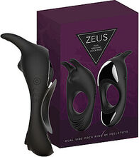 FeelzToys - Zeus Dual värisevä penisrengas, kahdella moottorilla, klitoriskiihottimella, tyylikäs, ladattava, silikoninen, musta