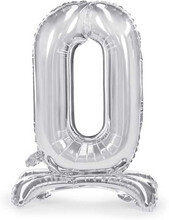Stående sifferballong 0, silver, 70 cm - PartyDeco