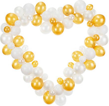 Ballongbåge Hjärta, vit och guld, 1,5 meter - PartyDeco