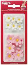 Sockerdekorationer vita och rosa blommor, 14 st