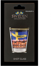 Svensk flagga och huvudstad - shotglas