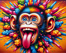 Affe streckt Zunge raus – Malen nach Zahlen, 50x40cm / Mit Keilrahmen / 24 Farben (Einfach)
