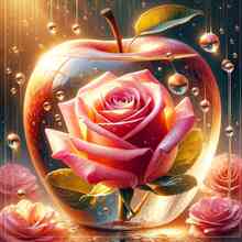 Malen nach Zahlen - Glas Apfel Rosa Rose, 40x40cm / Ohne Rahmen / 24 Farben (Einfach)