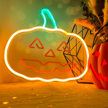Forever Light Halloween LED Neon Skilt - Orange og Grønt Lys m. Græskar