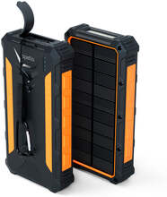Spello 15W Solcelle Powerbank - 1 x USB-C, 2 x USB-A & Trådløs Opladning - 24.000 mAh - Sort / Orange