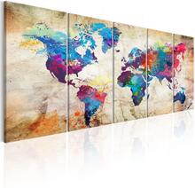 Canvas Tavla - World Map: Colourful Ink Blots - Premium print 200x80