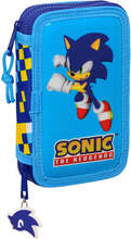 Dubbelt pennfodral Sonic Speed Blå 12.5 x 19.5 x 4 cm