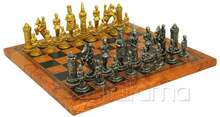 Komplett schackset 055 Metal chess men + leatherette chess board 26x26 cm