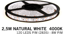 Neutraal Witte LED strip 120 leds p.m. - 2,5M - type 2835 - 12V - 8 W p.m.