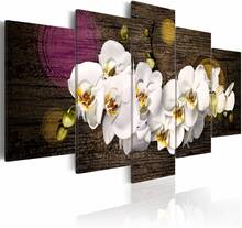 Schilderij - Als een witte wolk , paars , orchidee , 5 luik