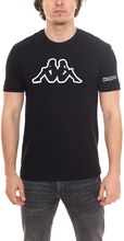 Kappa Herren Baumwoll-Shirt Rundhals-Shirt mit großem Logo-Patch Kurzarm-Shirt 19-4006 A09 Schwarz