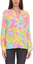 Aniston CASUAL Damen Langarm-Shirt Bluse mit Allover-Print im geometrischen Stil Sommer-Shirt 38360735 Gelb/Rosa/Blau