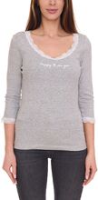 KangaROOS Damen 3/4-Arm Sweatshirt mit Rüschen-Ausschnitt Baumwoll-Pullover 69722003 Grau
