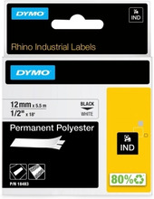 Dymo Tape Rhino 12mmx5,5m perm polyest bl/whi