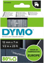 Dymo Merkkausnauha Dymo D1 12mm, valkoinen läpinäkyvällä pohjalla