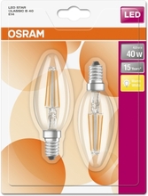 OSRAM Kertepære E14 LED 4W 2700K 470 lumen 2-pakning