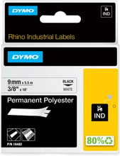 Tape Rhino perm polyester 9mm sv på vit