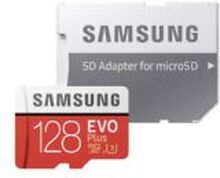Samsung EVO Plus MB-MC128KA - Flashminnekort (microSDXC til SD-adapter inkludert) - 128 GB - A2 / Video Class V30 / UHS-I U3 / Class10 - microSDXC UHS-I - hvit